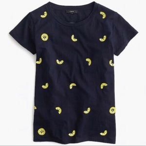 J Crew Sequin Lemon Navy Tee Size